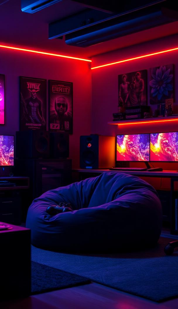 Aesthetic warm desk setup at night